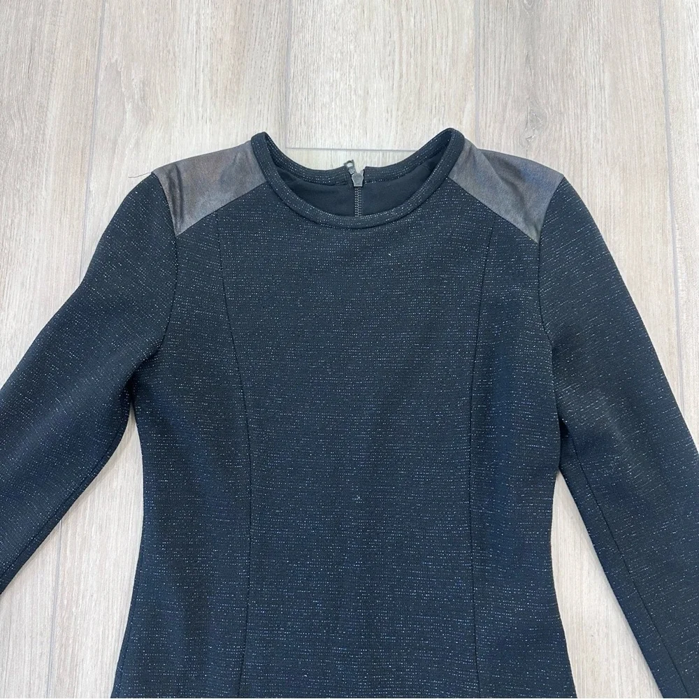 Sandro long sleeve metallic ruffle dress blue black size 1 US small